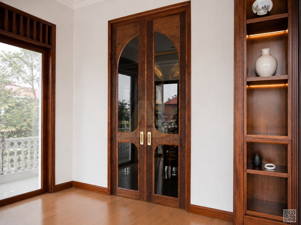 CỬA GỖ ÓC CHÓ PHỐI KÍNH - OO14
