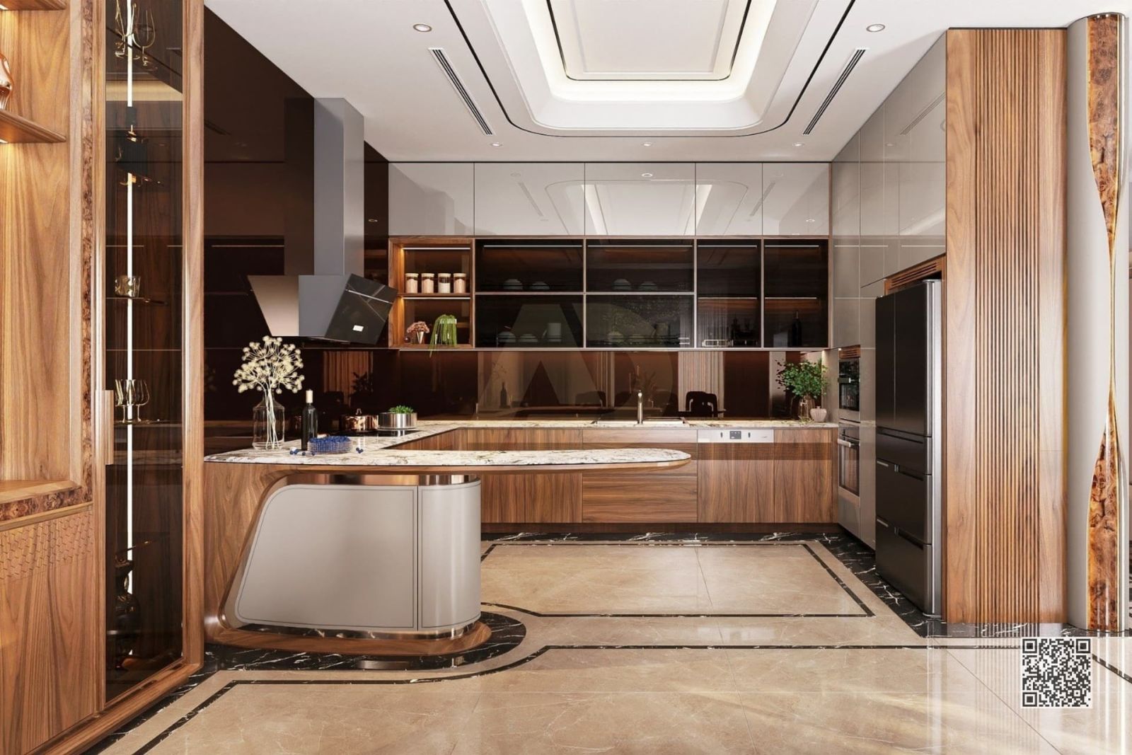 TỦ BẾP GỖ ÓC CHÓ LUXURY - HH26