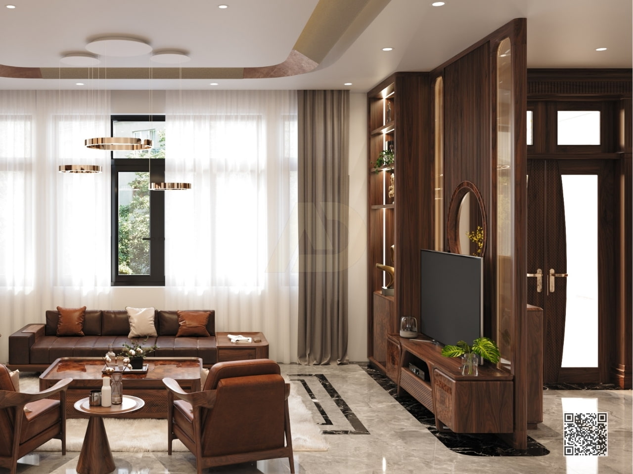 VÁCH NGĂN TƯỜNG GỖ ÓC CHÓ ĐẸP - NN02