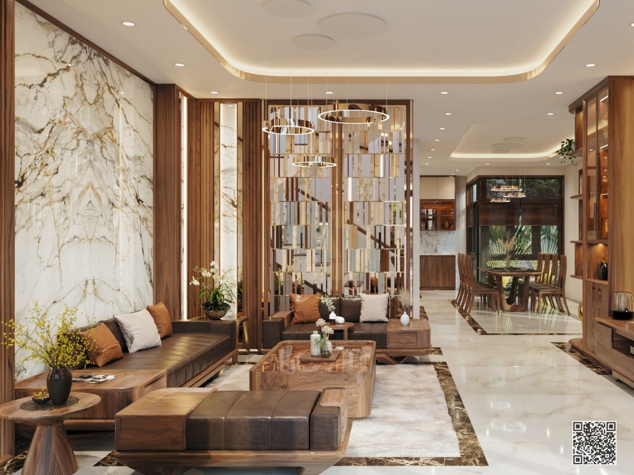 VÁCH NGĂN TƯỜNG GỖ ÓC CHÓ SANG - NN03