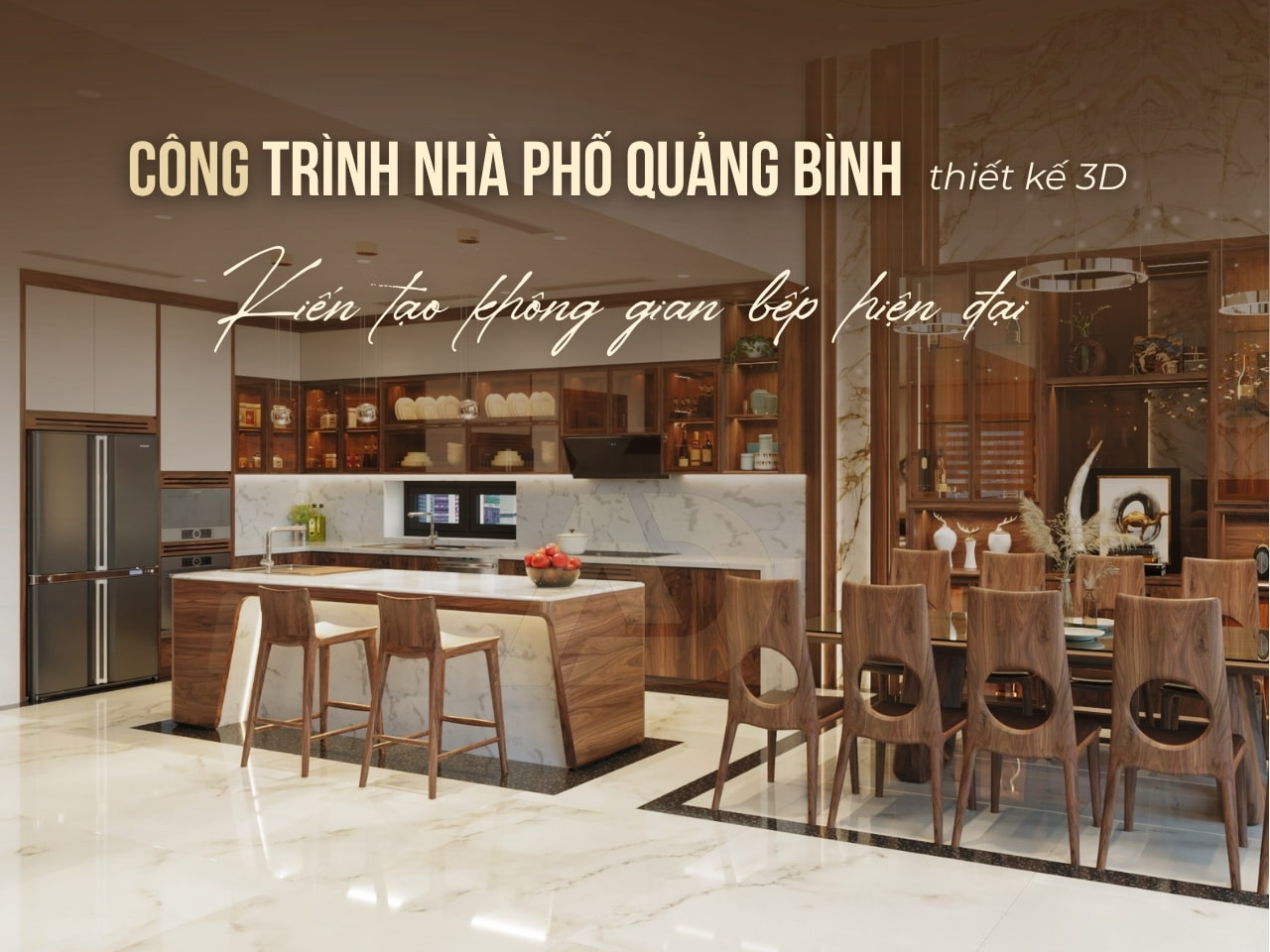THIẾT KẾ NỘI THẤT GỖ ÓC CHÓ PHÒNG BẾP TẠI QUẢNG BÌNH