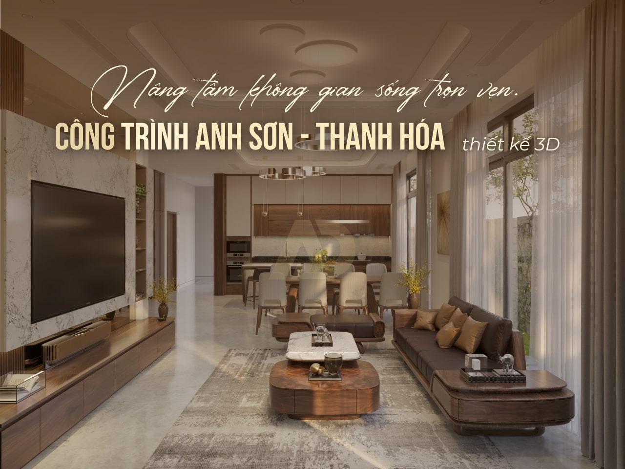NỘI THẤT PHÒNG KHÁCH NHÀ ANH SƠN THANH HÓA – PHƯƠNG ÁN 2