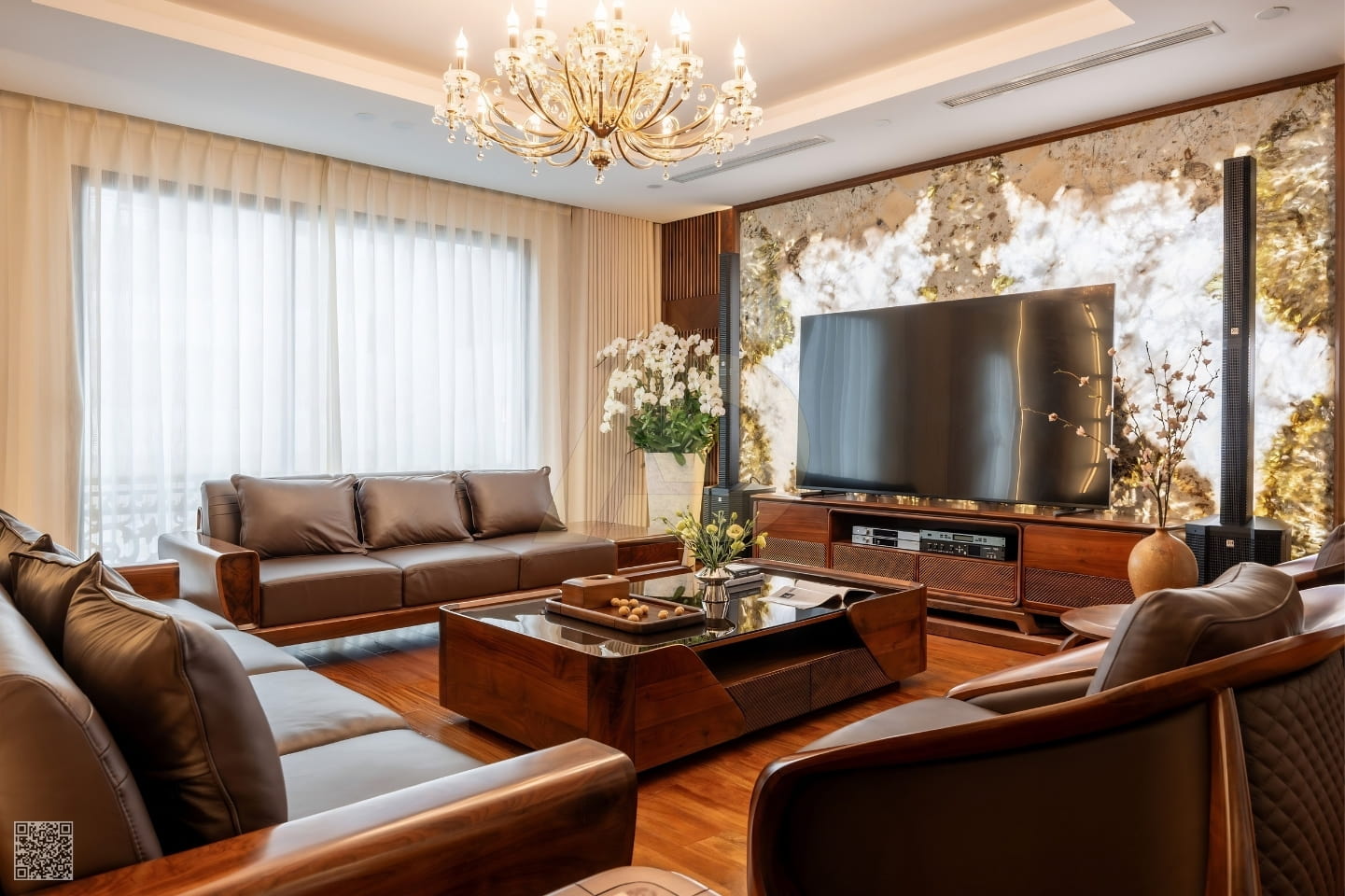 PHÒNG KHÁCH GỖ ÓC CHÓ CHUẨN MODERN LUXURY