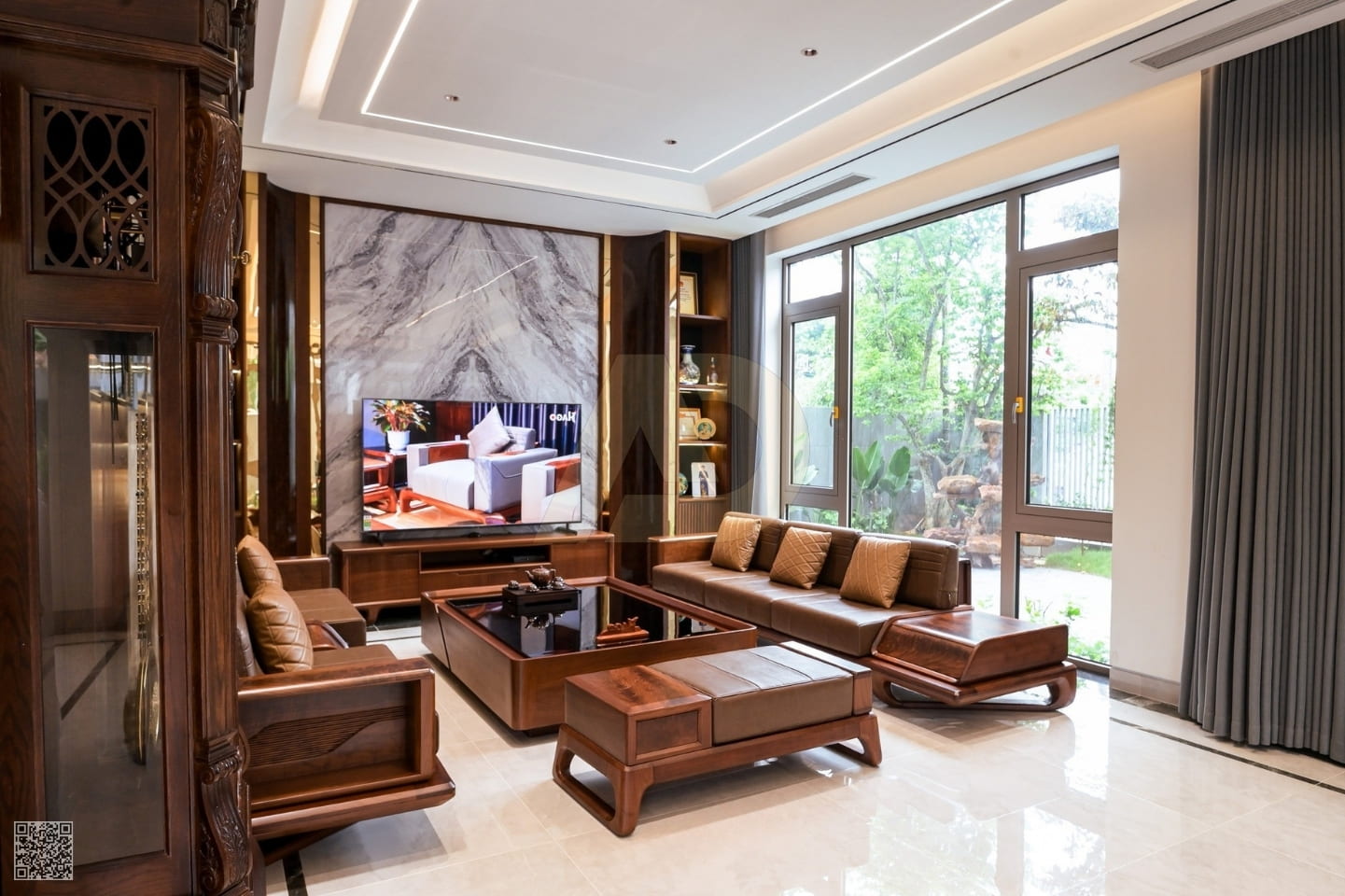 VẺ ĐẸP TINH TẾ CỦA PHÒNG KHÁCH GỖ ÓC CHÓ