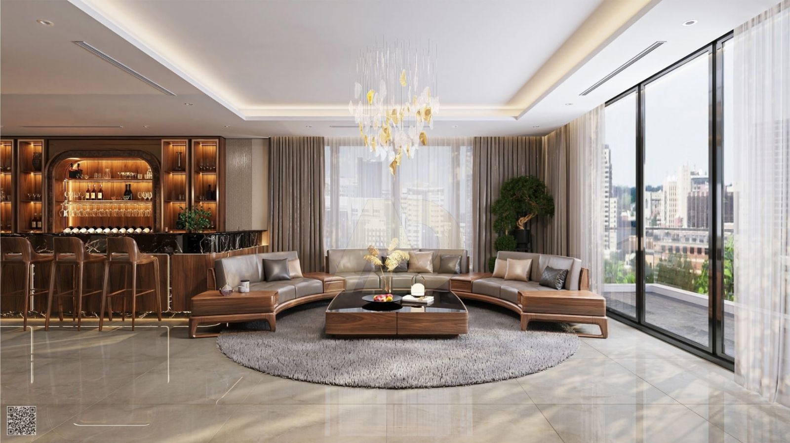 PHÒNG KHÁCH GỖ ÓC CHÓ CHUẨN SỐNG TINH HOA