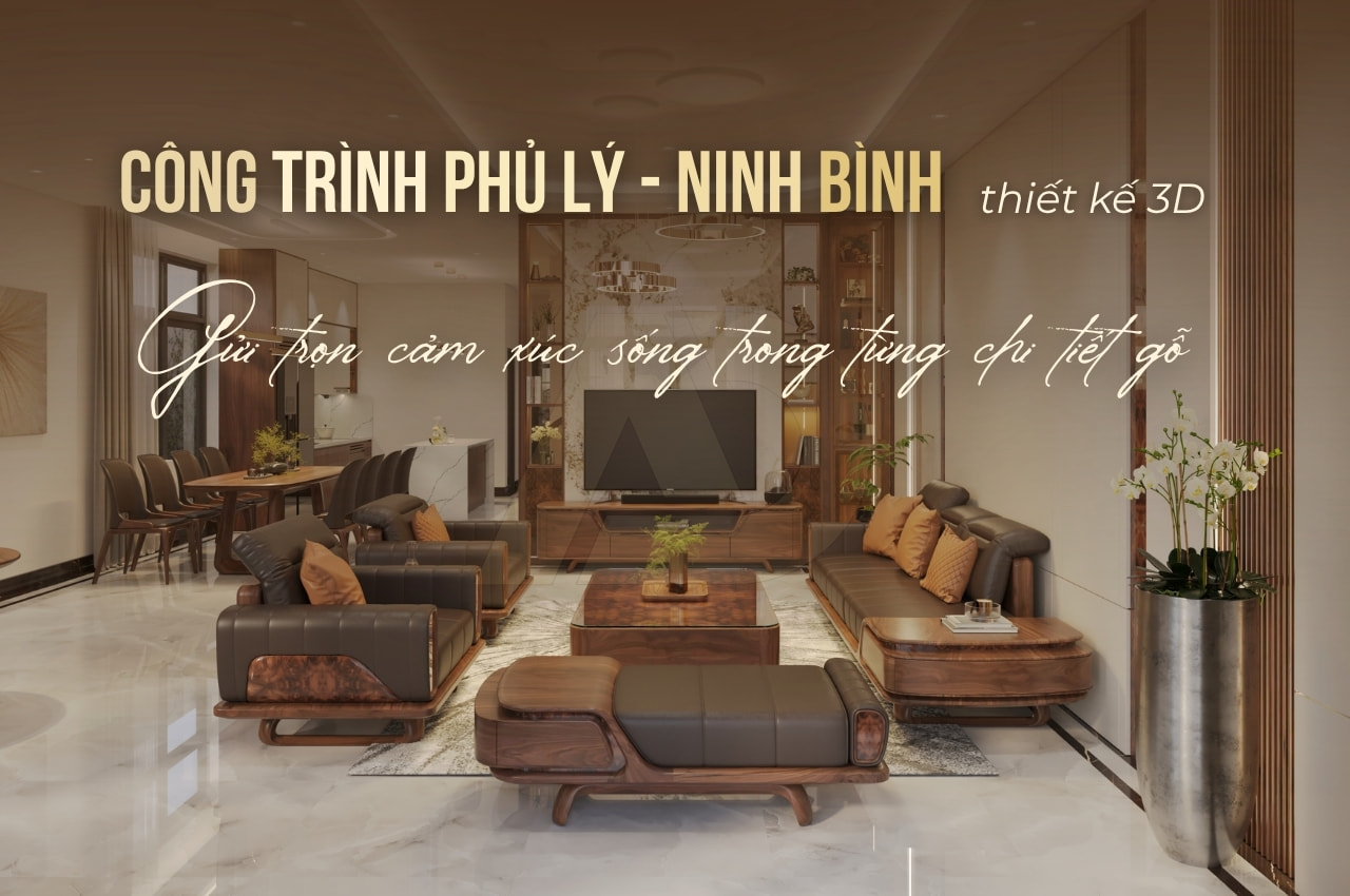 PHÒNG KHÁCH GỖ ÓC CHÓ CÔNG TRÌNH PHỦ LÝ NINH BÌNH