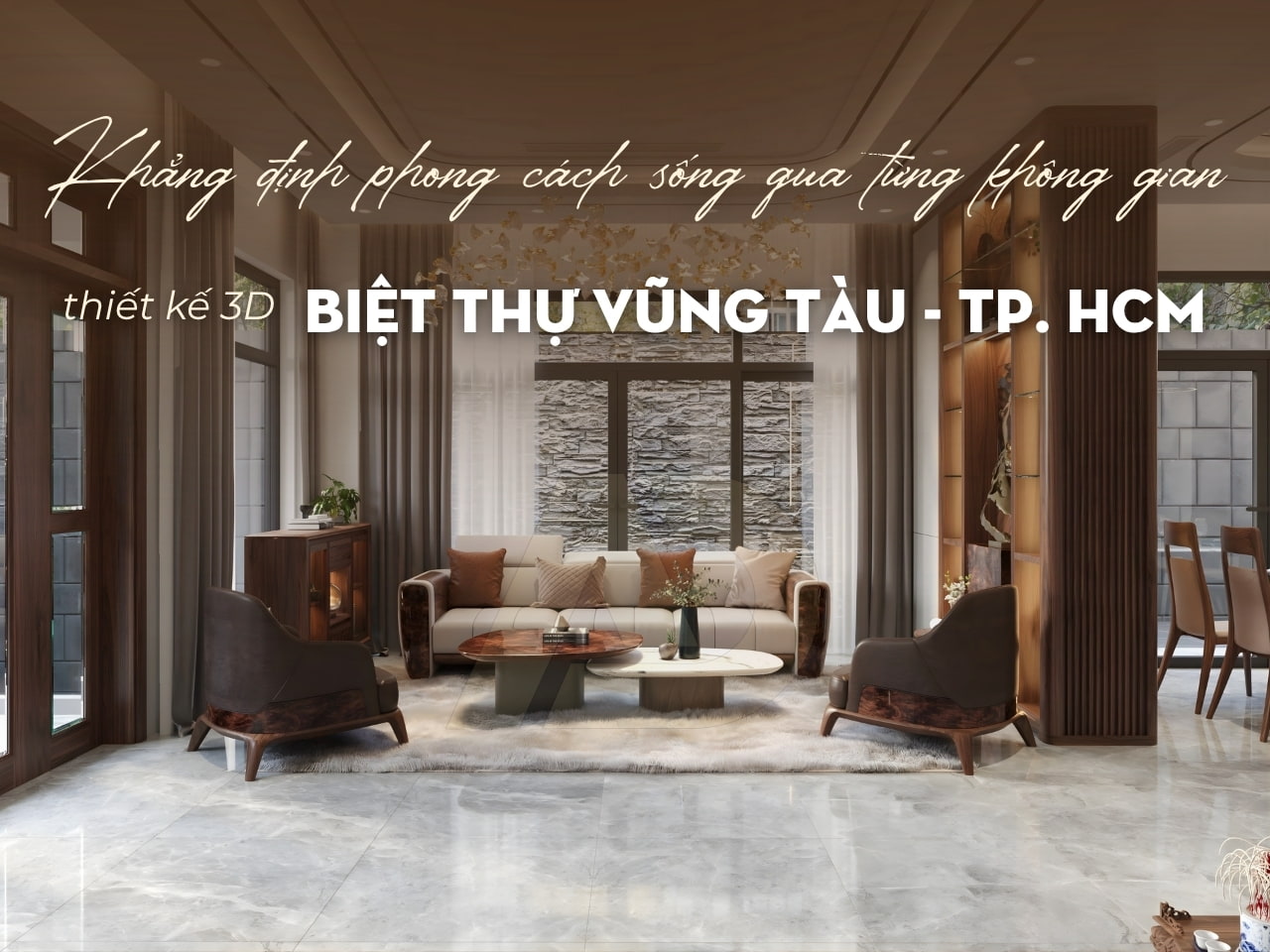 PHÒNG KHÁCH GỖ ÓC CHÓ NHÀ ANH VƯƠNG - BIỆT THỰ VŨNG TÀU