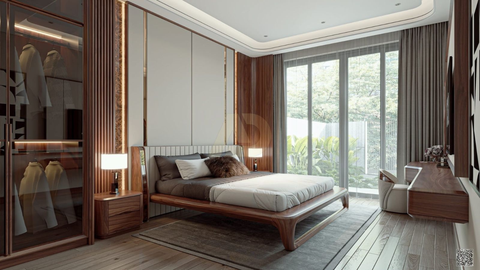 PHÒNG NGỦ GỖ ÓC CHÓ ĐẸP CHO BIỆT THỰ CAO CẤP
