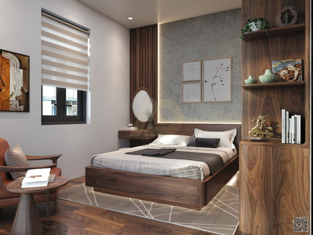 PHÒNG NGỦ GỖ ÓC CHÓ ĐẸP VỚI GAM MÀU NÂU TRẦM TINH TẾ