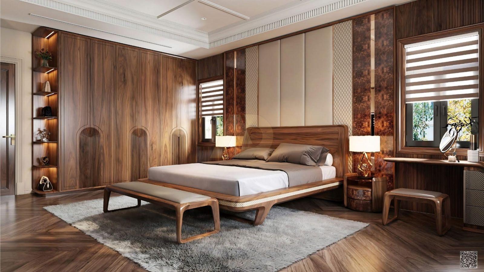 MẪU PHÒNG NGỦ GỖ ÓC CHÓ ĐẸP HIỆN ĐẠI VÀ TINH TẾ