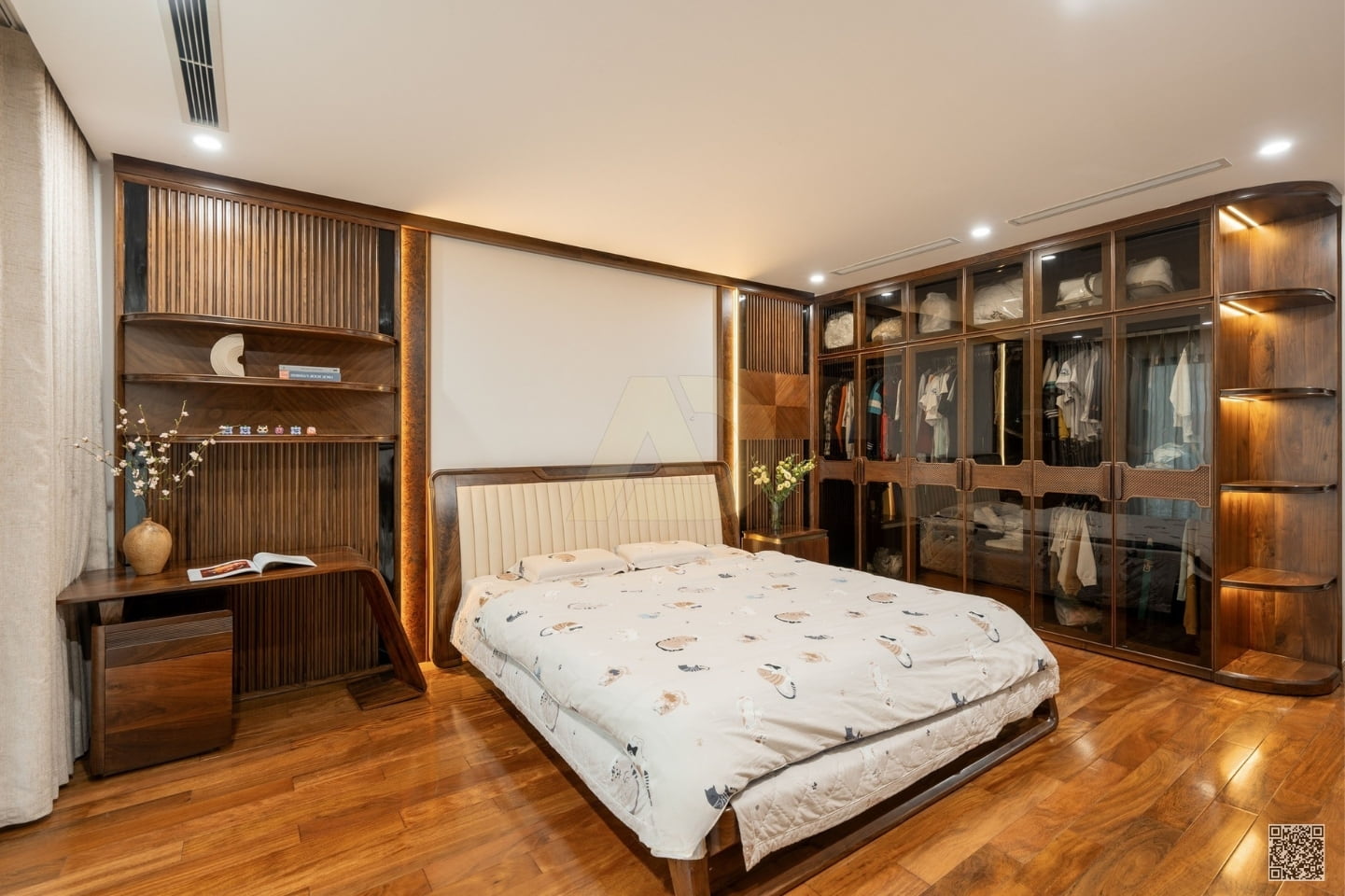 PHÒNG NGỦ GỖ ÓC CHÓ ĐẸP TINH GIẢN MÀ CUỐN HÚT