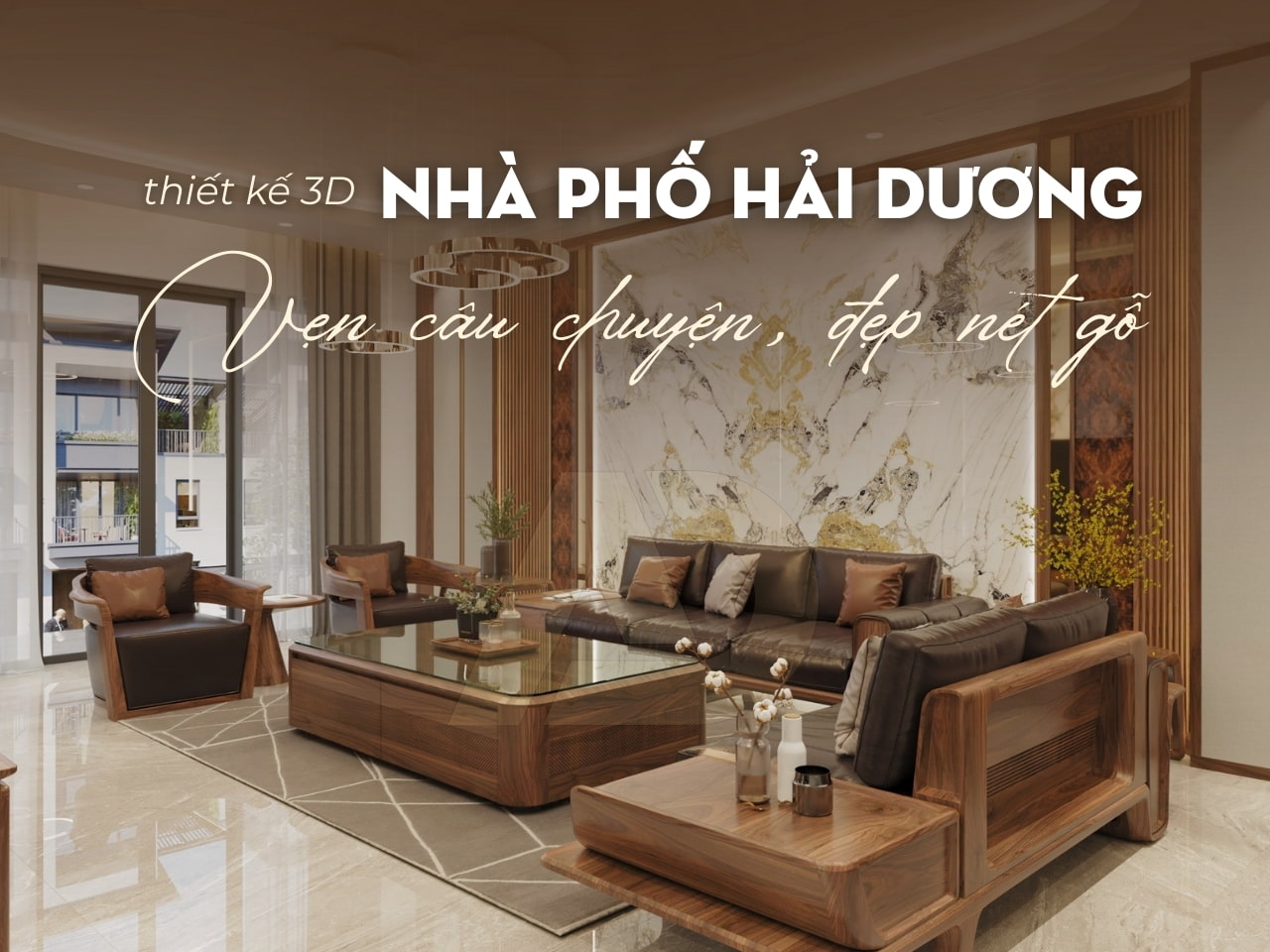 THIẾT KẾ NỘI THẤT GỖ ÓC CHÓ KHÔNG GIAN PHÒNG KHÁCH | NHÀ ANH TRƯỜNG - NHÀ PHỐ HẢI DƯƠNG